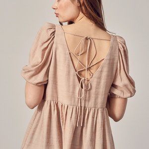 Ladies Junior Lace Up Back Babydoll Tunic Top - FINAL CLEARANCE